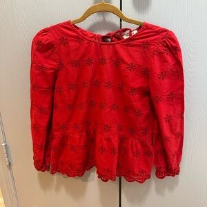 Madewell Scarlet Eyelet Top with Peplum Detail